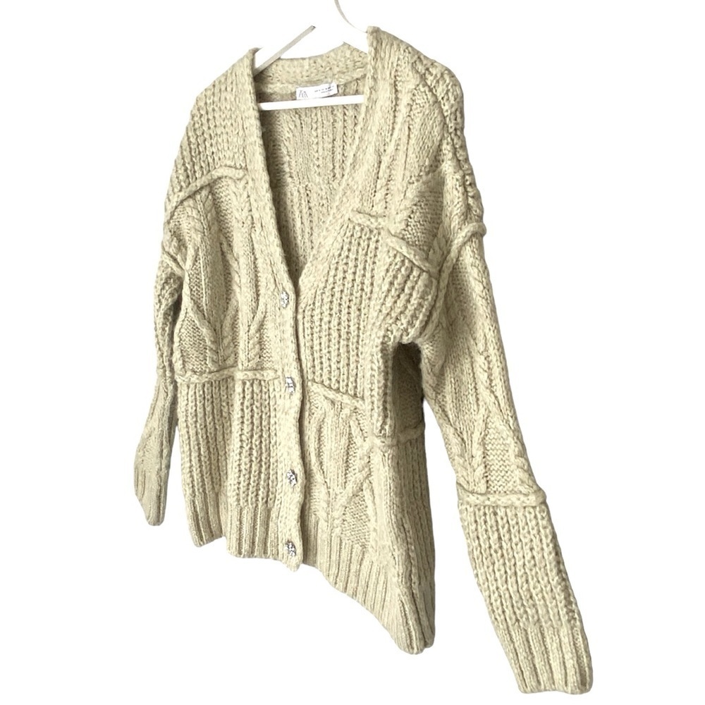 ZARA Cardigan Knit Sweater Jewel Buttons Long Sleeve Pistachio Green Women M - Picture 5 of 12